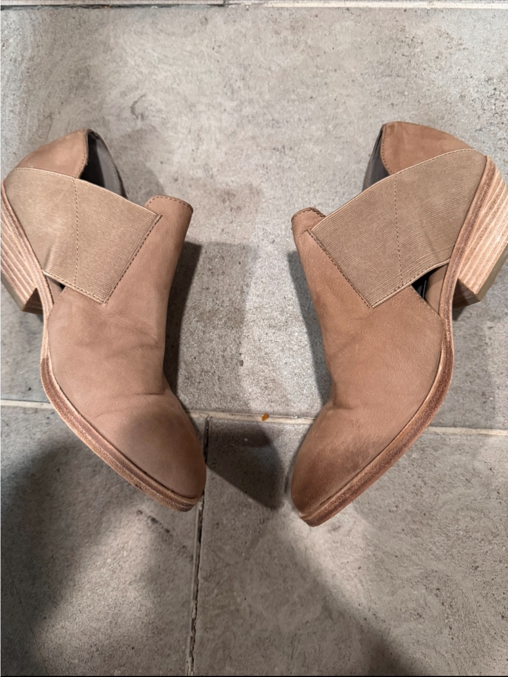 Eileen Fisher Tan Suede Ankle Booties with Block Heel